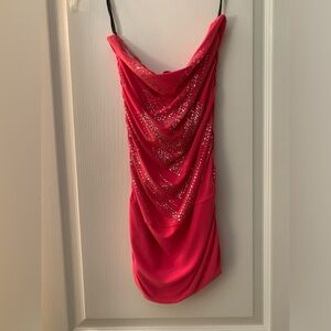 Strapless Pink sparkly mini dress